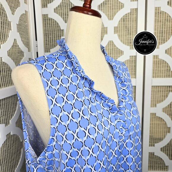 Croft & Barrow Light Blue & White Ruffle Neckline Sleeveless Tunic Top Size XL - Picture 3 of 10